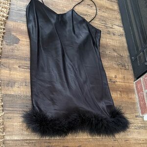 Victoria's Secret Black Satin Dress with Feather Detail